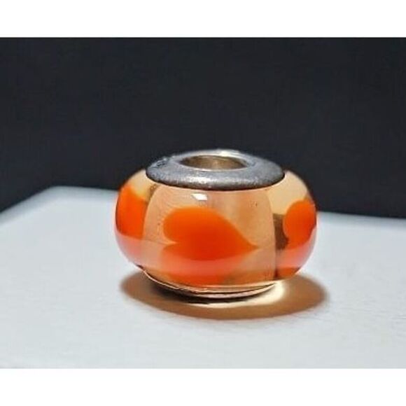 Pandora Bead Orange with Hearts - Picture 1 of 3
